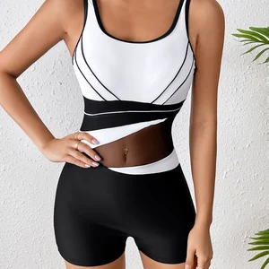 Custom Designer Women's One-Piece Neck Swimsuit 2026 High Cut Luxury Athletic Sporty Shorts Spandex/Polyester Stretch Quick Dry