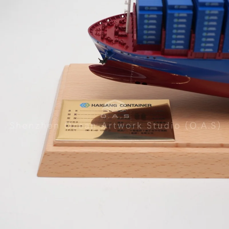 Our customized Shipping Line container model restores accurate gross tonnage data, captain specifications and complete general arrangement details.Adopting high simulation craftsmanship, it perfectly replicates hull structure, container layout and professional maritime parameters.Exquisitely built with durable materials, it works well for exhibition displays, corporate gifts, maritime teaching and industry collections.We provide personalized customization for markings, colors and scales, delivering high-quality ship models with precise industrial details for global shipping enterprises.Amber@vesselmodel.com Tel: +86 18038048785