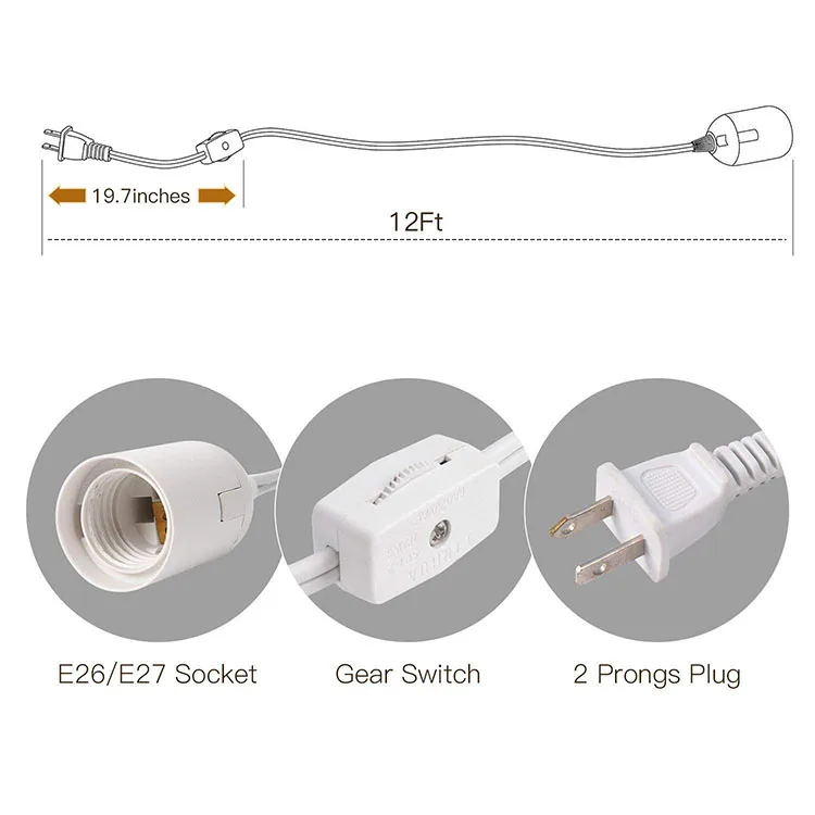 Light Bulb Socket Set E26 E27 Extension Hanging Lantern Pendant Light Lamp Cord Cable