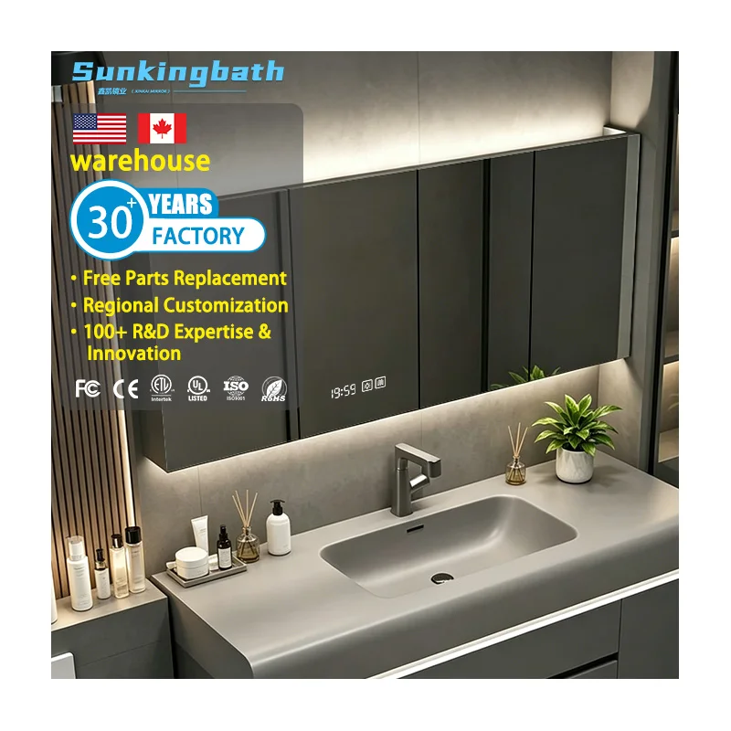 EPR France Packaging Certified Wall-Mounted Mirrored Medicine Cabinet Vanity Home Use Modern Style Bathroom Cabinets for Sale