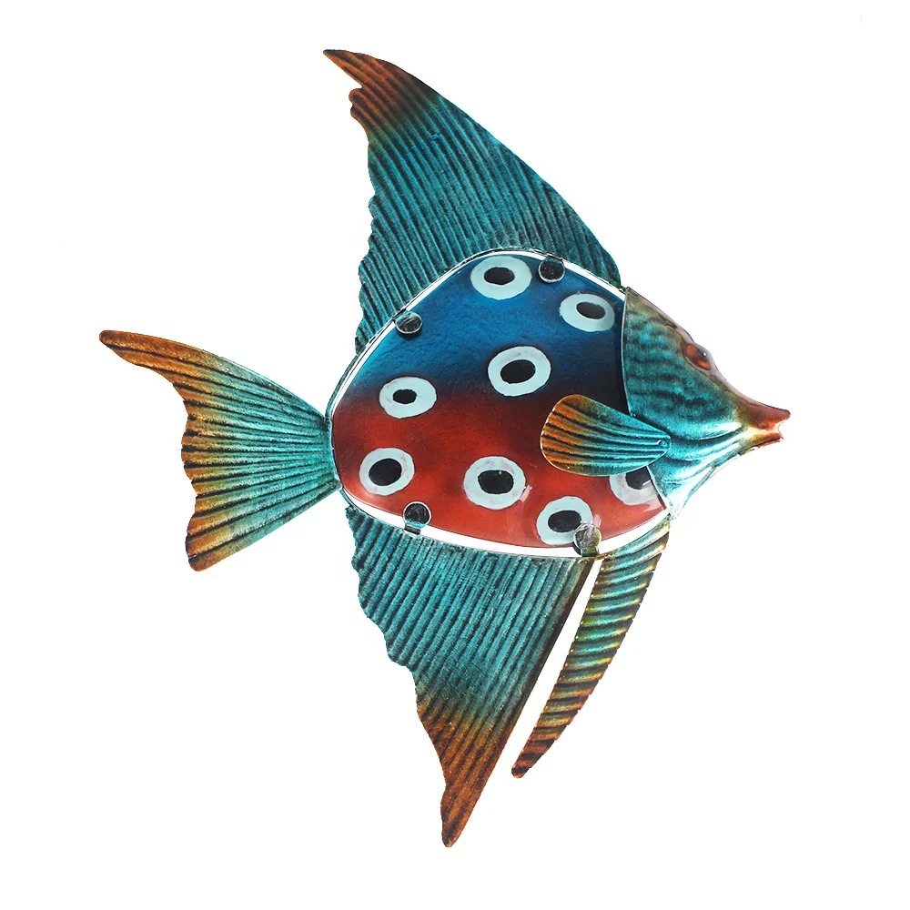 Metal Fish Beach Wall Art with Stained Glass for Pool, Patio, Bathroom or Pool,Deck,Balcony Wall