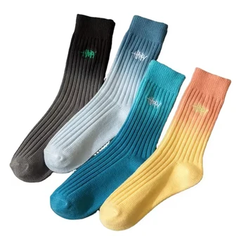 High Quality Fashion Colorful Cool Unisex Tie Dye Embroidered Logo Custom Crew Socks for Men Women