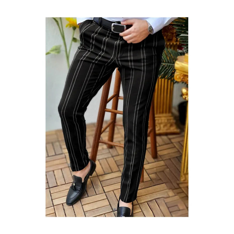 Men's Plaid Skinny Dress Pants Stretch Slim Fit Chinos