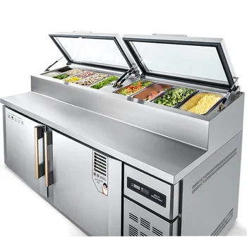 Commercial Display Refrigerator Counter Top Stainless Steel Workbench Chiller Pizza Prep Table Refrigerated With 2/3/4 Door