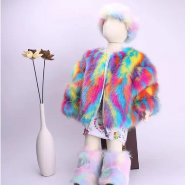 Меховые сланцы, тапочки, женские, детские ботинки, наборы, зимнее пальто для снежной погоды с узором из искусственного меха животных, детское Женское пальто, меховая парка