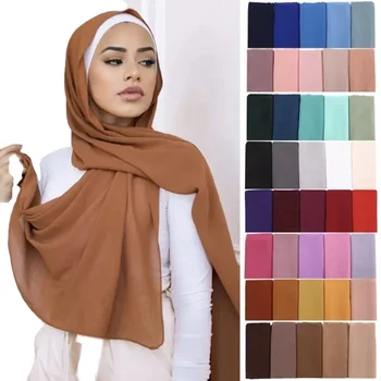 Summer Muslim Soild Color Scarf Hijab For Women Bubble Chiffon Headscarf Turban Female Shawls And Wraps Foulard Femme 70x175cm