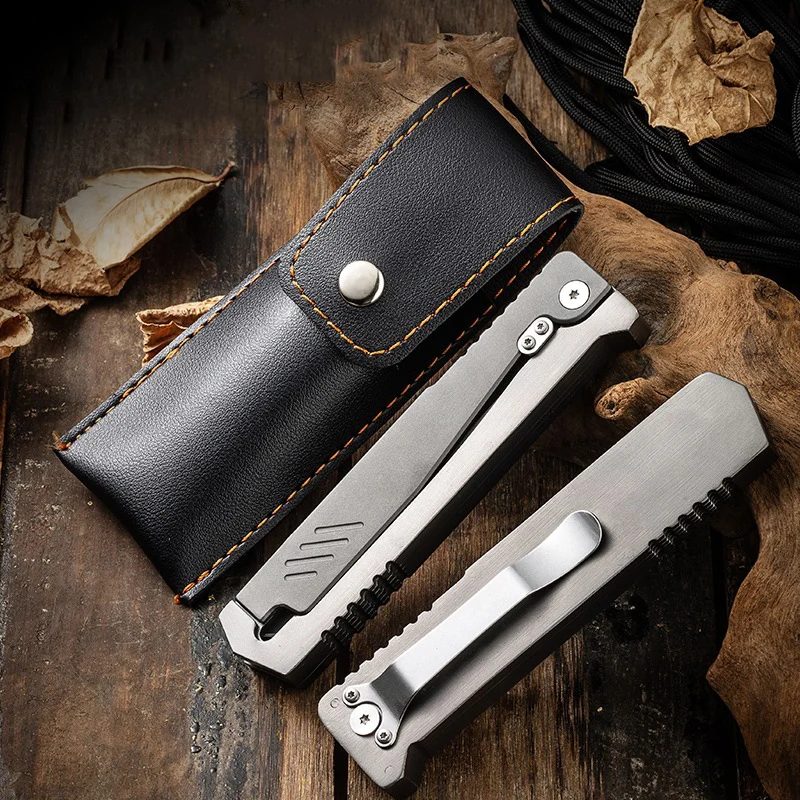 2024 Arrival SKD-11 Steel Blade Folding Knife Retractable Knife with Steel Handle Tanto Blade Titanium Coated Knife