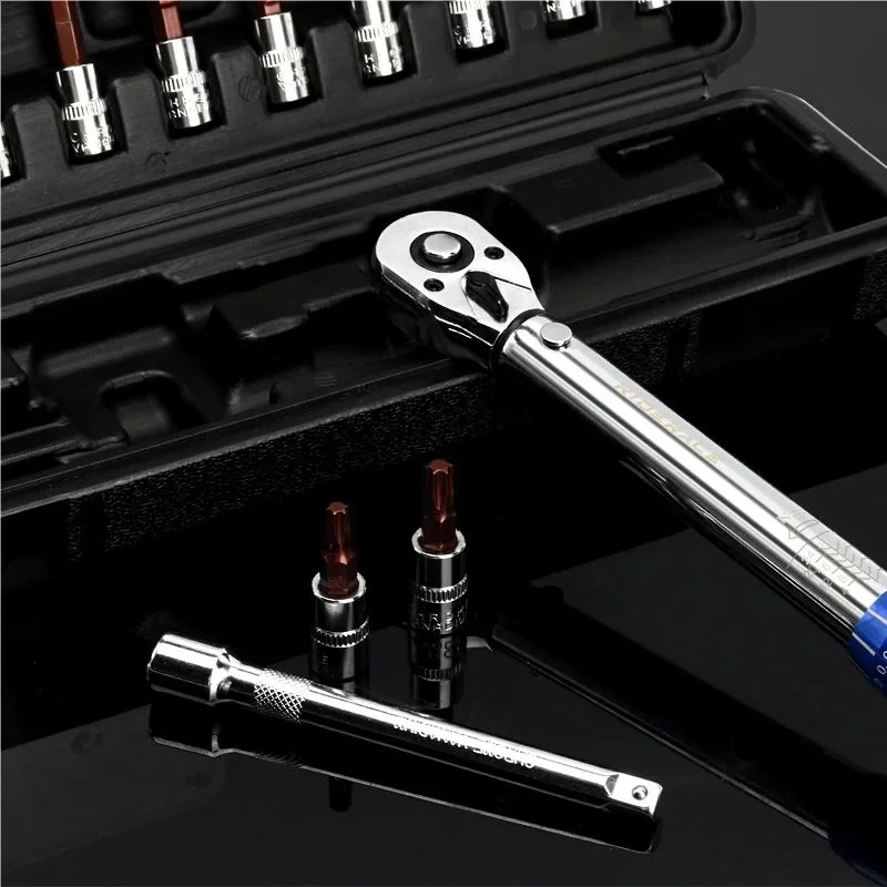 Torque Wrench Set 15Pcs 1/4" 2-24Nm Dual Direction Bike Allen Key Tool Socket Spanner Professional Bicycle Motorcycle Repair Kit