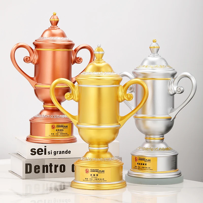 New Design Factory Custom Gold Silver Bronze Champion Golf Club Sports Trophy Cup Resin Golf Trophy details