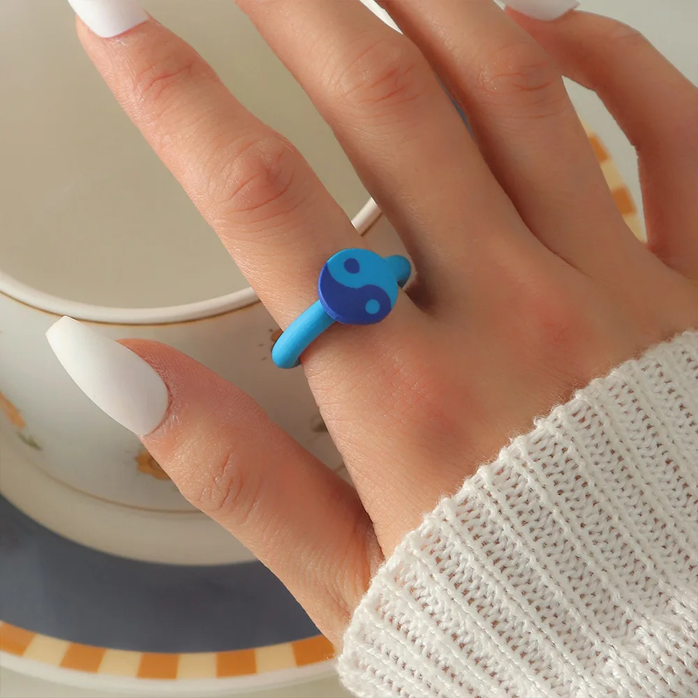 Summer Korean Cute Animal Flower Jewelry rainbow Colorful Acrylic Polymer  Clay Rings