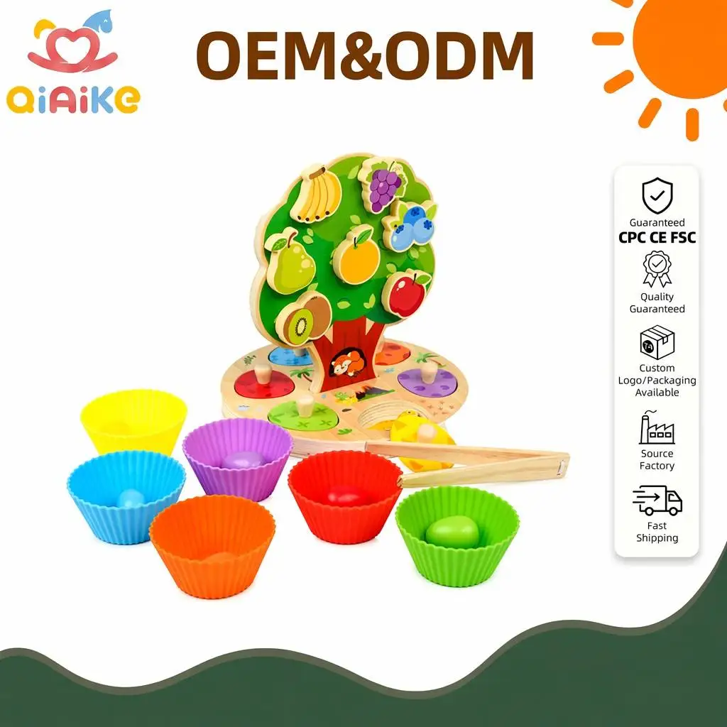 gioco Montessori 3-in-1: gioco educativo per il riconoscimento della frutta, puzzle didattici sui dinosauri, albero in legno per l’ordinamento cromatico, pensato per i bambini