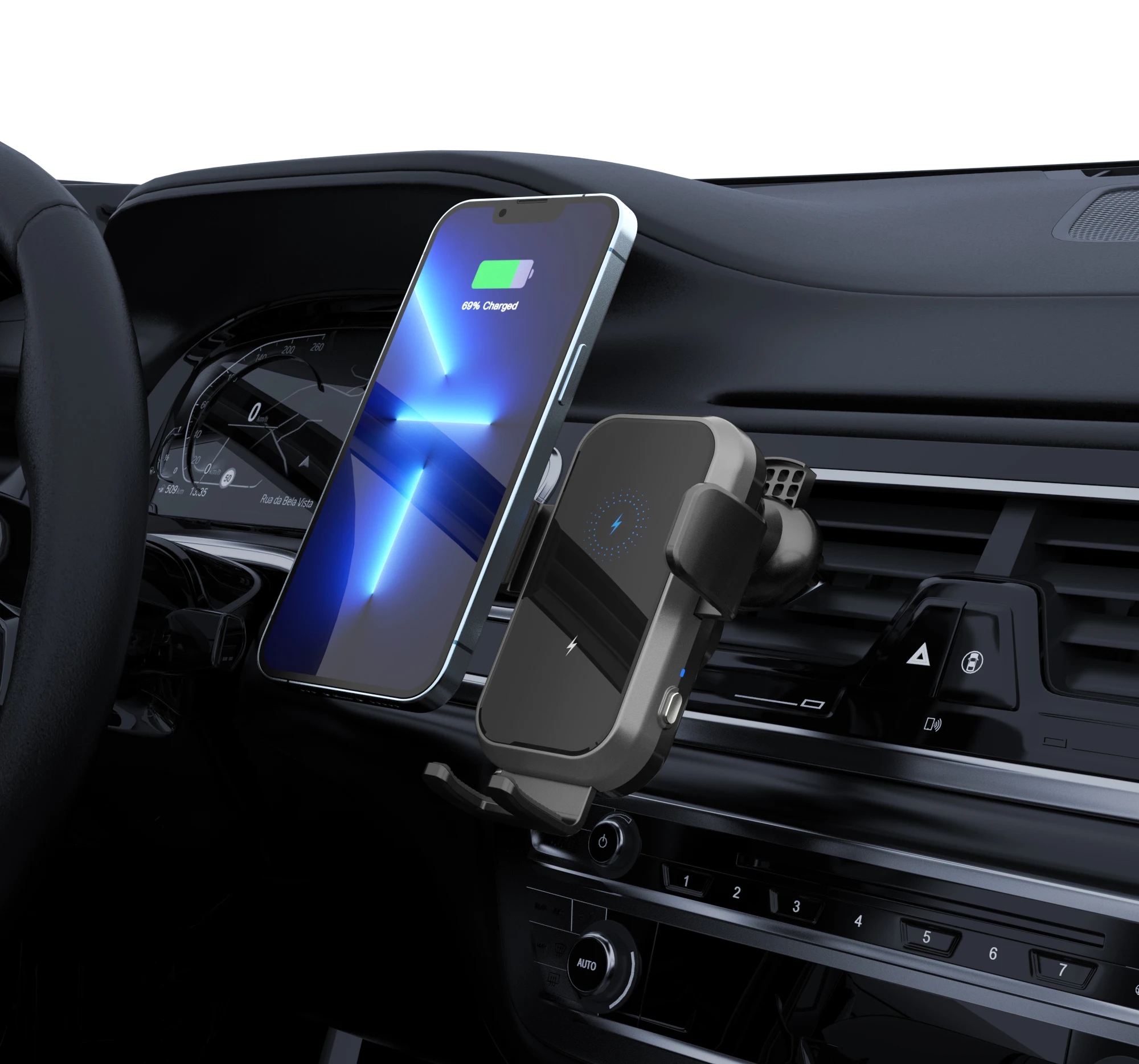 KC Qi 15w Fast Charging Smart Sensor Dual Coils Car wireless Car Phone Holder Charger  Mount For Iphone 14 Samsung Galaxy Z Flip
