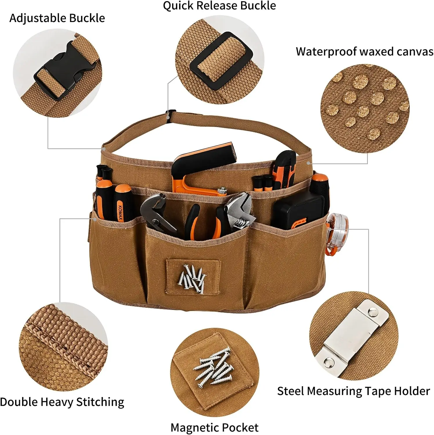 Canvas Waist Work Tool Belts with 13 Pockets