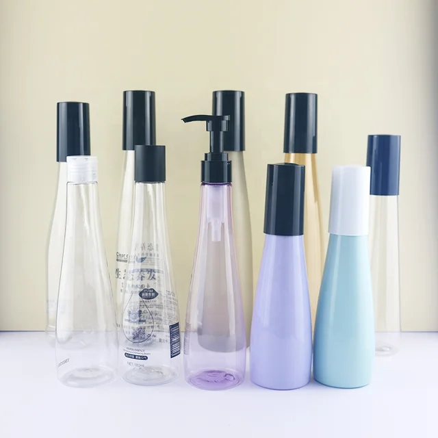 Factory Price 180ml 6oz Clear Purple PET Plastic Cone Shape Bottle for Hair Oil Lotion Shampoo Cosmetic Personal Care Packaging