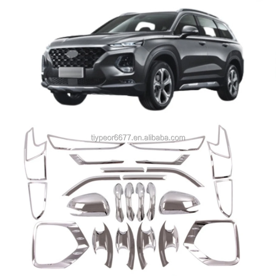 product tiypeor for hyundai santa fe 2019 door cup protector handle front fog lamp rear mirror cover gas tank cover exterior trims kit892-3