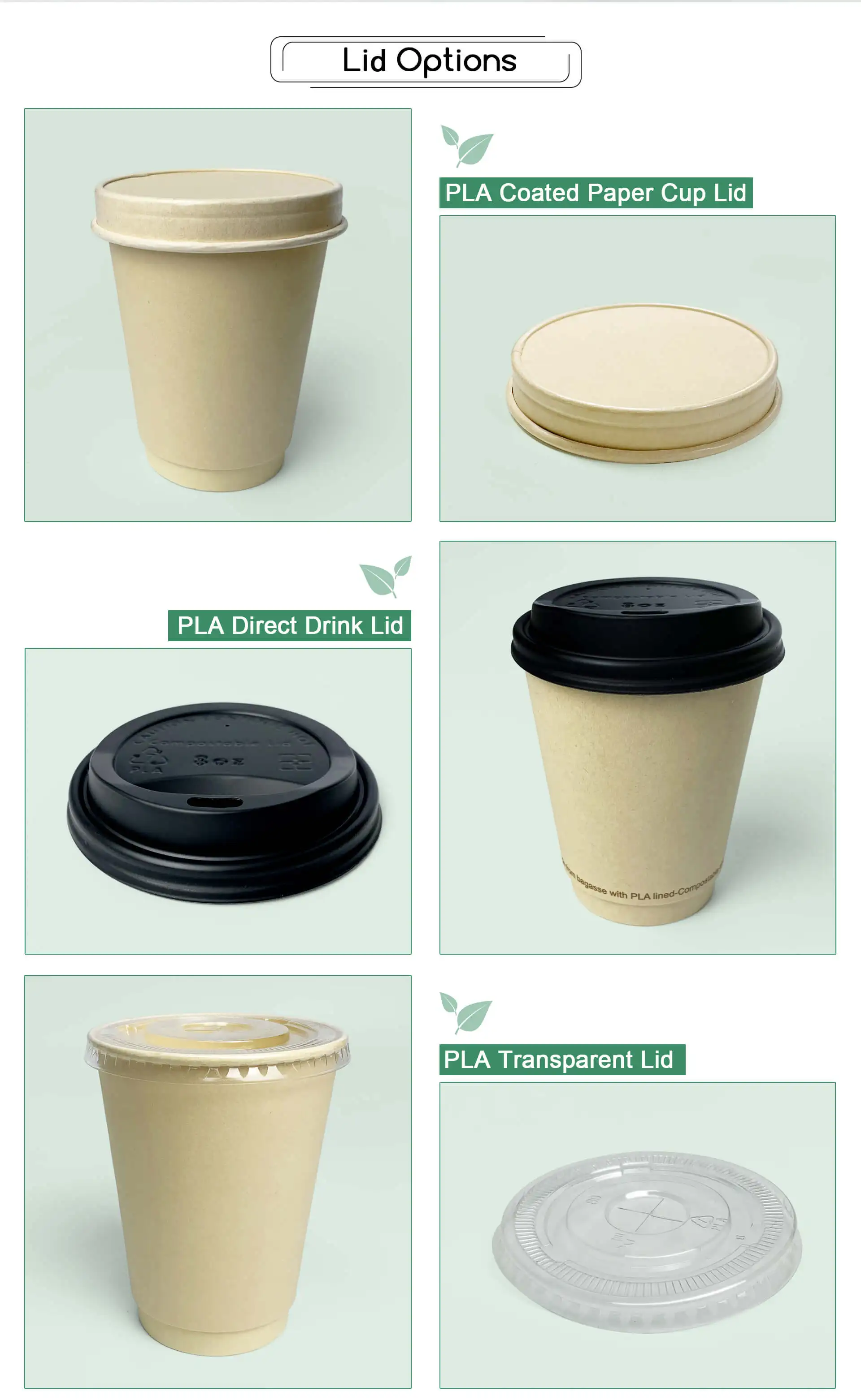 Biodegradable Takeaway Packaging Coffee Paper Cup Custom Disposable Compostable Single Double PLA Coating Sugarcane Paper Cups
