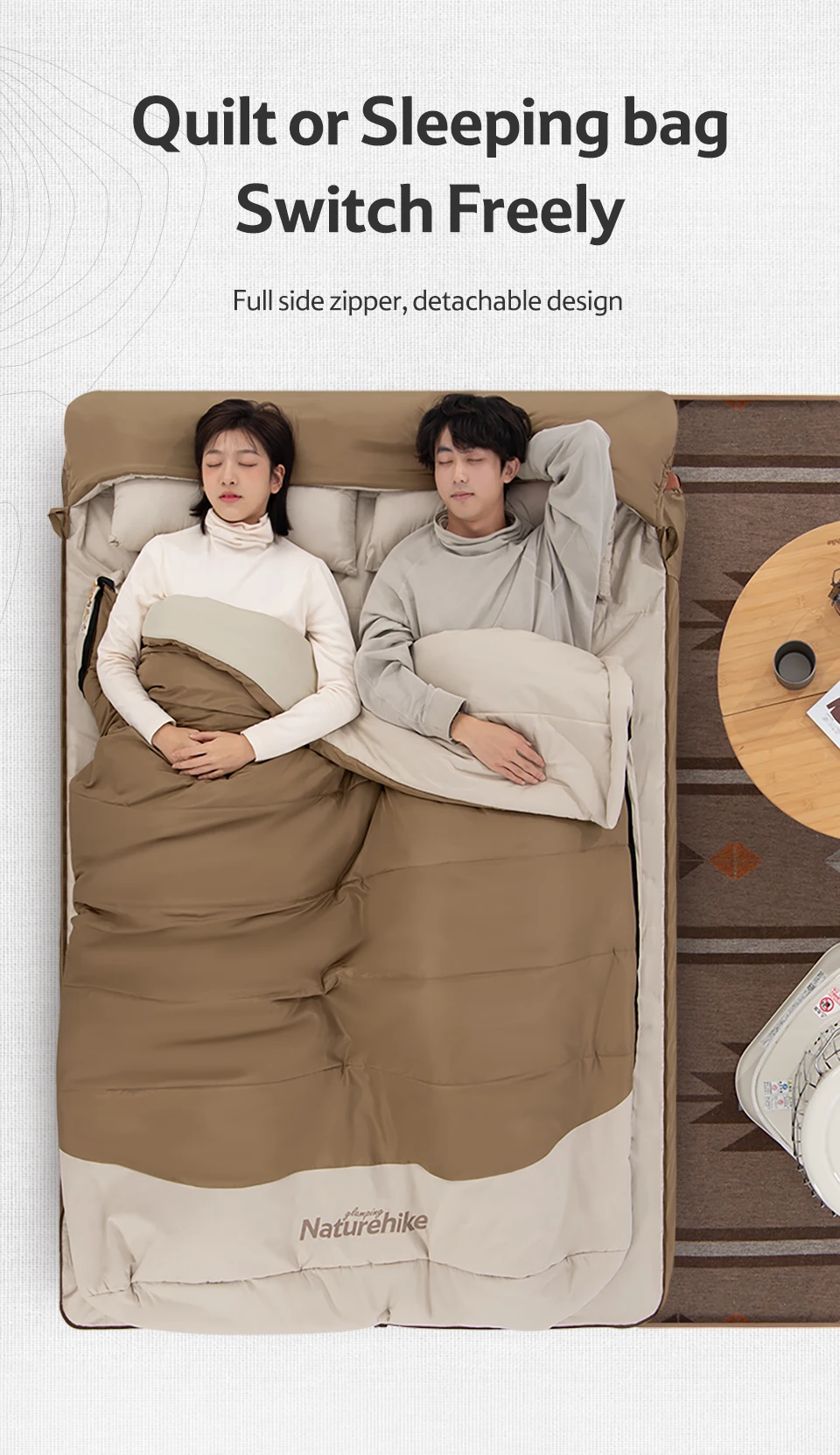 Naturehike Outdoor Camping Double Cotton Sleeping Bag With Pillow For 2