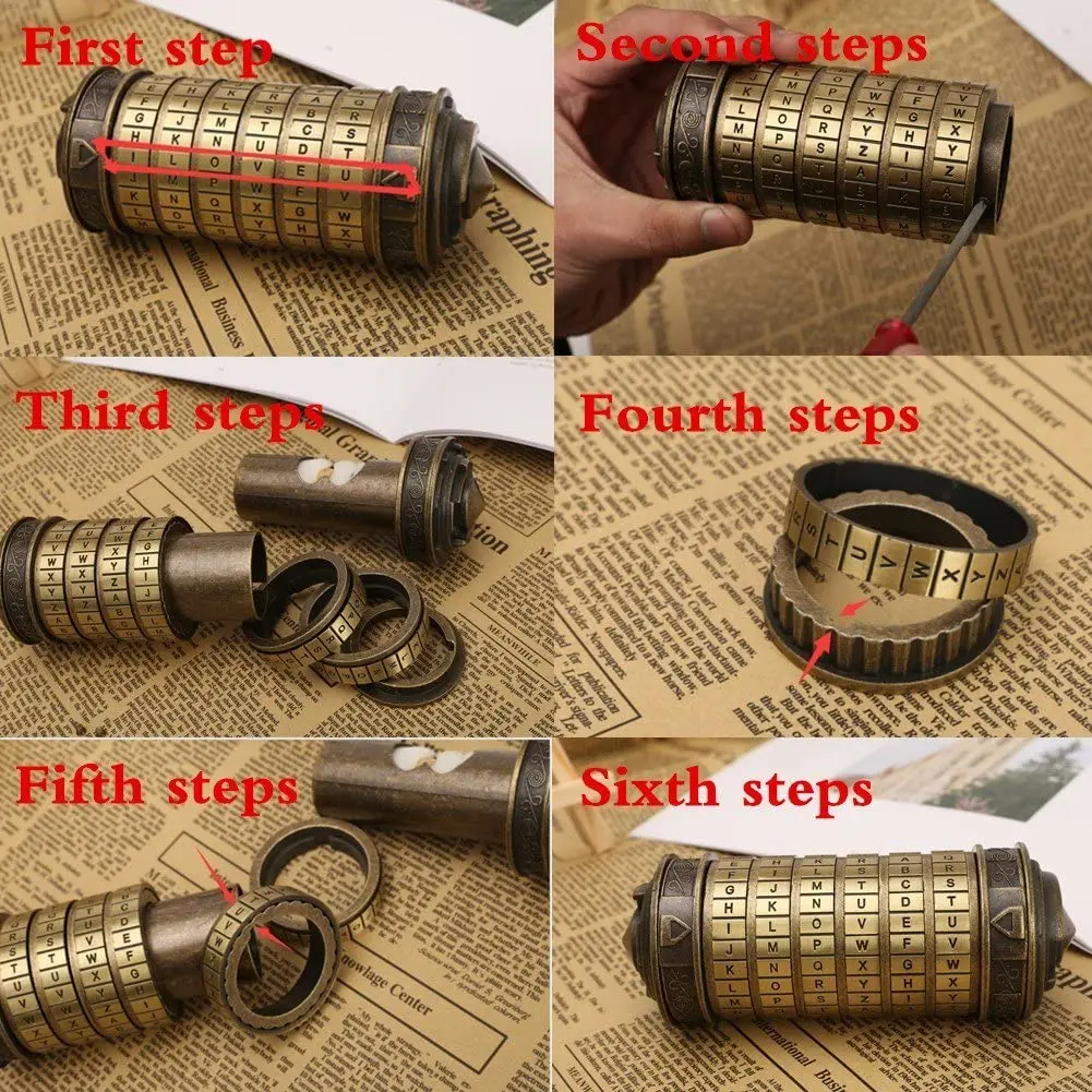 Da Vinci Code Mini Cipher Lock Puzzle Box Romantic Birthday Anniversary Gift Girlfriend Hidden Compartment Door Use Valentine's