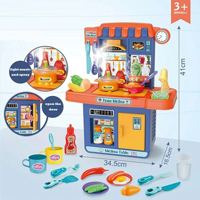 Кухонная игрушка детский набор обеденного стола 3 * АА батарея в комплект не входит Забавные игрушки кухонные наборы ролевые игры с музыкальным светильник спреи