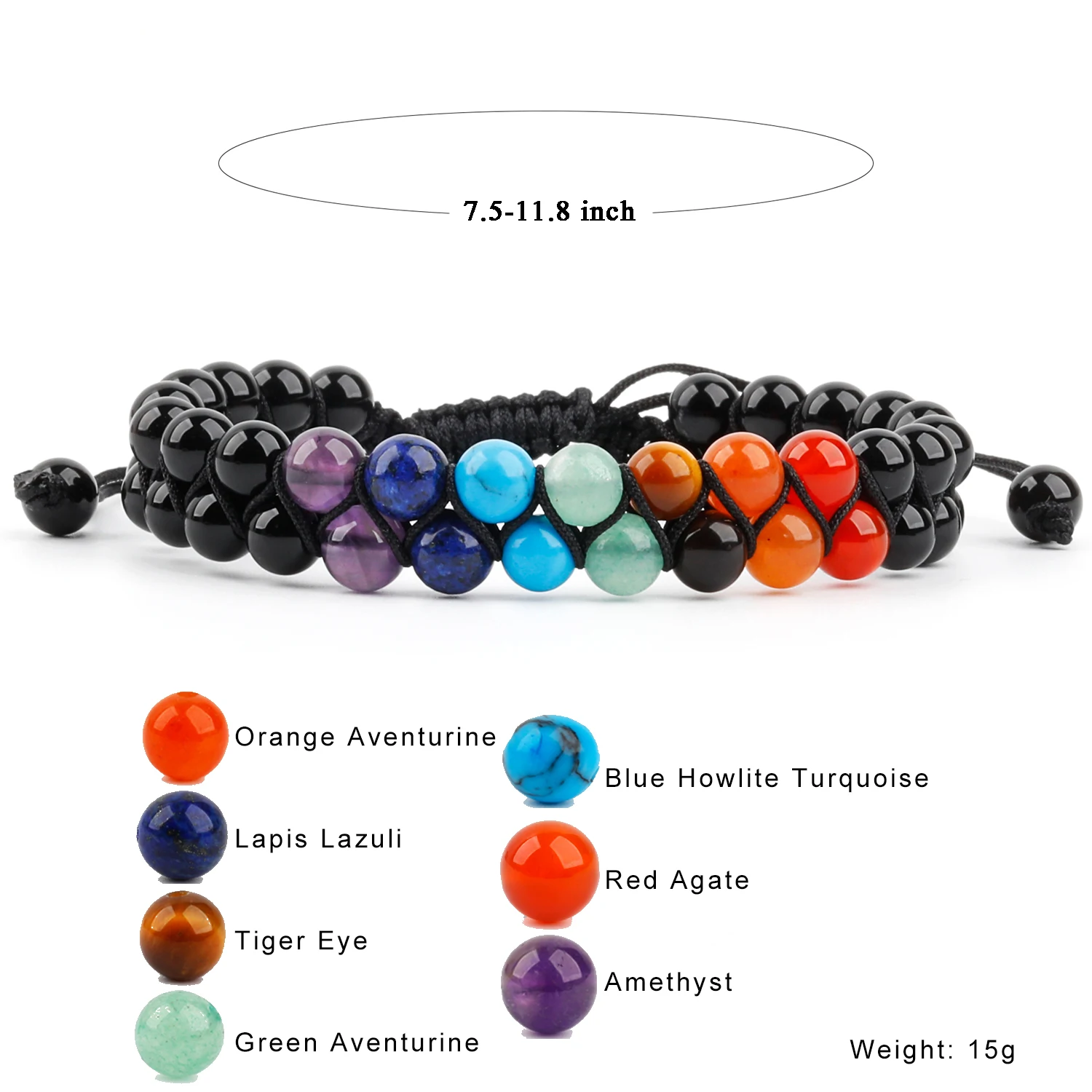 Bracciale 7 Chakra: cristallo chakra in pietra rotonda da 8 mm, perfetto per la medazione, la guarigione, il reiki  36