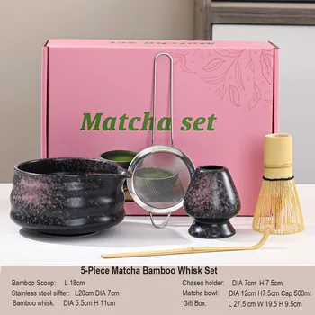 Set Regalo Per Cerimonia Del Tè Matcha, 6 Pezzi In Bambù: Ciotola, Frusta (chasen), Colino, Cucchiaio E Supporto, Giapponese