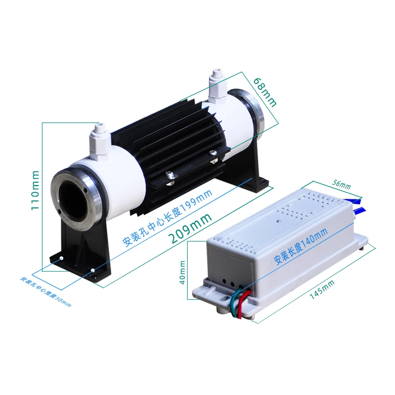 Quartz Tube Ozone Generator Parts ozone air cool Space disinfection water treatment systems With adjustable Power Supply