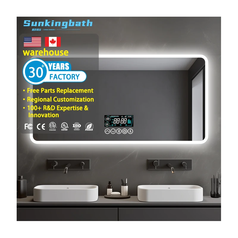 Anti Fog Electronic Wall Mirror Smart Led Defogger Bathroom Mirror Rectangle Backlit Frameless Mirrors With Led Lights