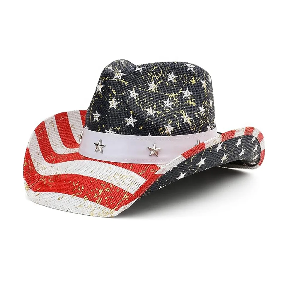 Wholesale Custom Printed Designer Distressed Sombreros Para Hombre Elastic Band Cowboy Straw Hat Travel Casual Cycling Sports