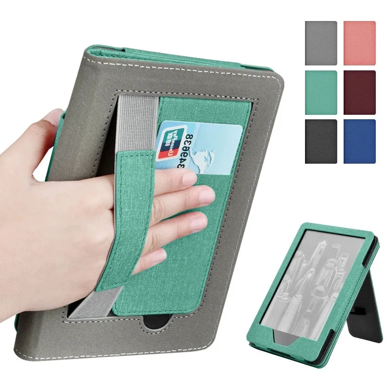 For Stand Case Kindle Paperwhite 12th Gen 2024 PU Leather Cover Hand Strap Card Slot Auto Sleep Wake Certified