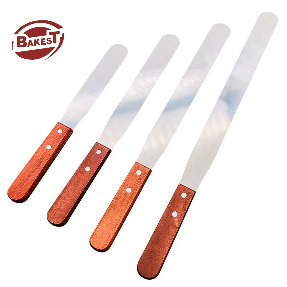 Bakest Wood Handle Straight Spatula Stainless Steel Cake Icing Decorate Spatula Knife for Butter Cream Decoration Tools