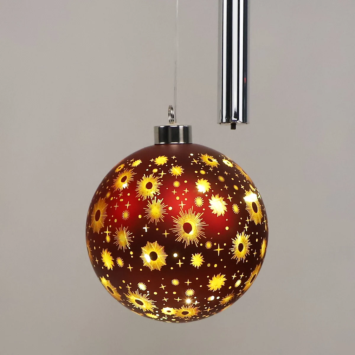 Hanging LED Lighted Christmas Ornament Festive Battery Operated Lit 120 mm Matte Red Ball For Xmas Holiday Winter Decoration