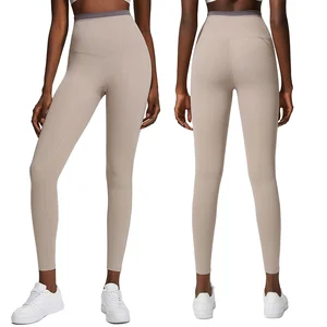 Women's High Waist Yoga Pants Nude Solid Pattern Anti-Rolled Sports Leggings Plus Size Elastic Workout Ankle Length Four-Way