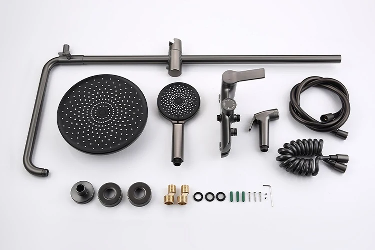 Juego de mezclador de sistema de ducha tipo lluvia para baño expuesto montado en la pared con función de 4 vías