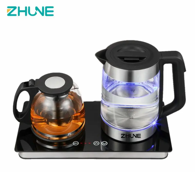 Zhune 1500w Kabelloser Elektrischer Wasserkocher Glas-teekanne Temperaturregelung Warmhaltefunktion 360° Drehbarer Sockel Trockengehschutz