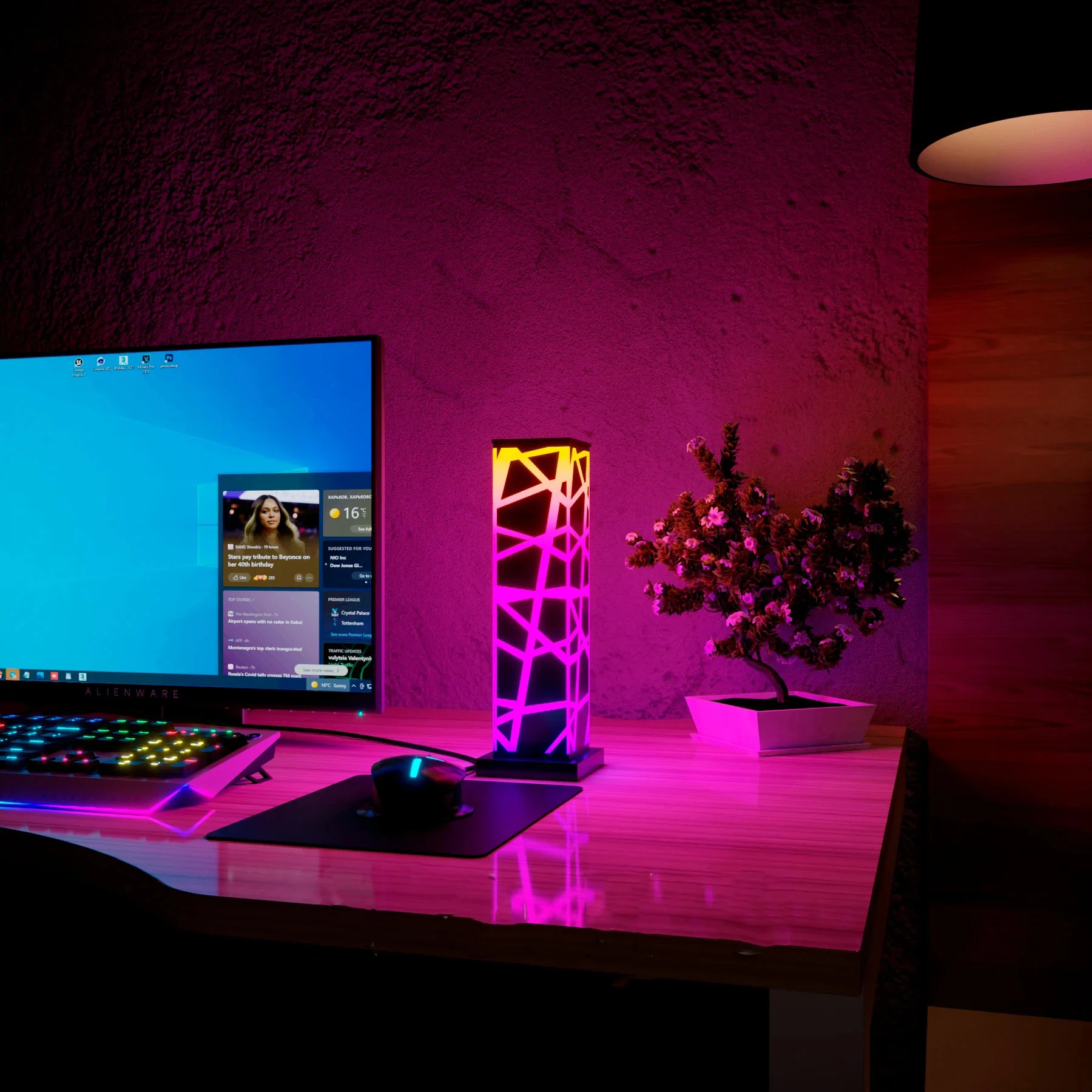 Lampe de bureau style gamer à bandes lumineuses LED et capteur de rythme 