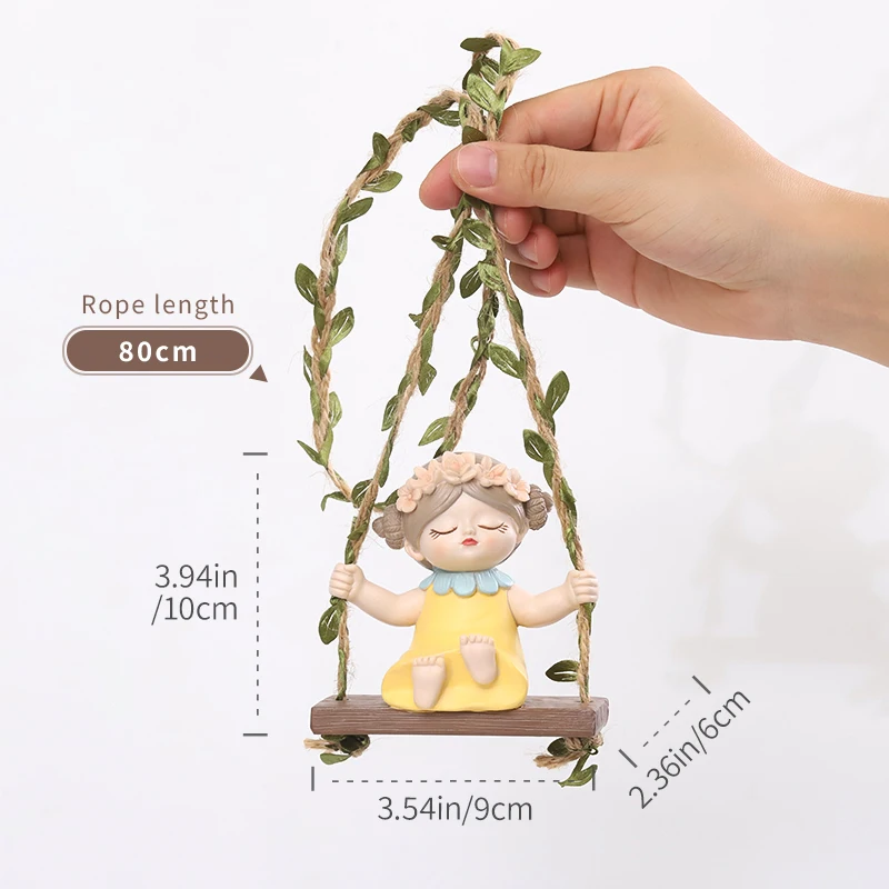 Wholesale Roogo Art Deco Cute Resin Wall Hanging Waterproof Swing Girl Ornaments Garden Micro Landscape Kawaii Home Decor