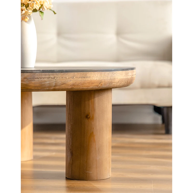Round Tea Table Solid Wood Coffee Table Vintage Designer Solid Wood Art Japanese Style Coffee Table