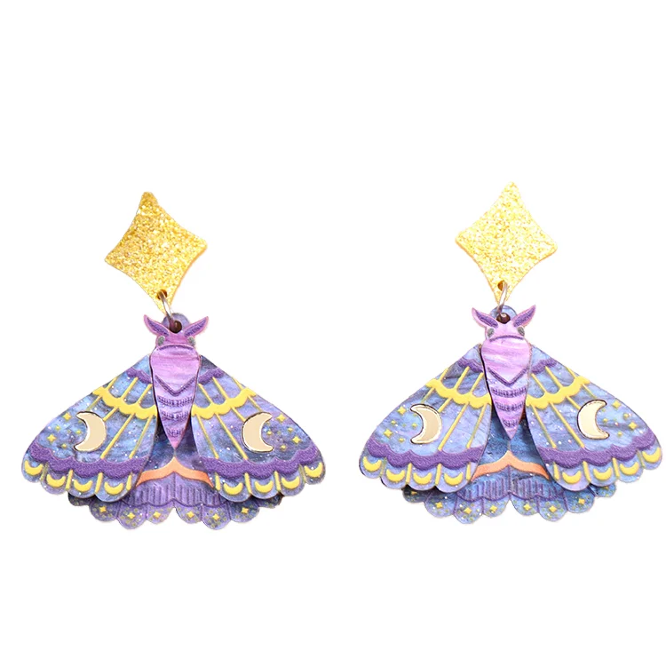 ER1880 Fashion personality ins Korean earrings starry sky black purple moth acrylic earrings female jewelry