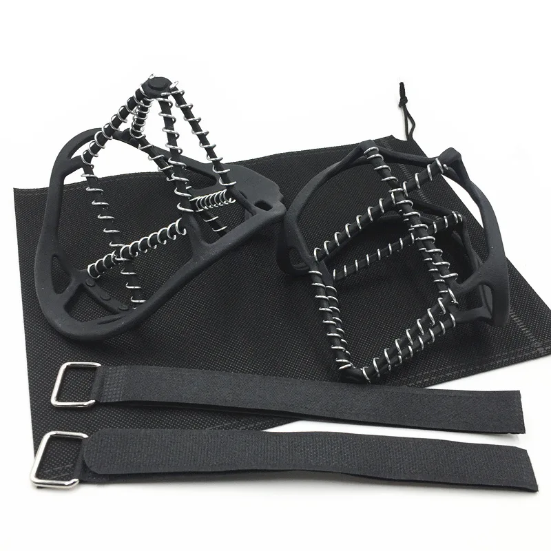 Оптовая продажа резиновые + стальные противоскользящие Пружинные альпинистские скобы снежные уличные шипы захват с ремешками и нейлоновой