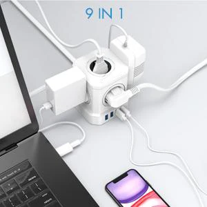 Extension Lead With 4 USB Ports Power Strips 5 AC Outlets Surge Protector Extension Socket EU Power Strip