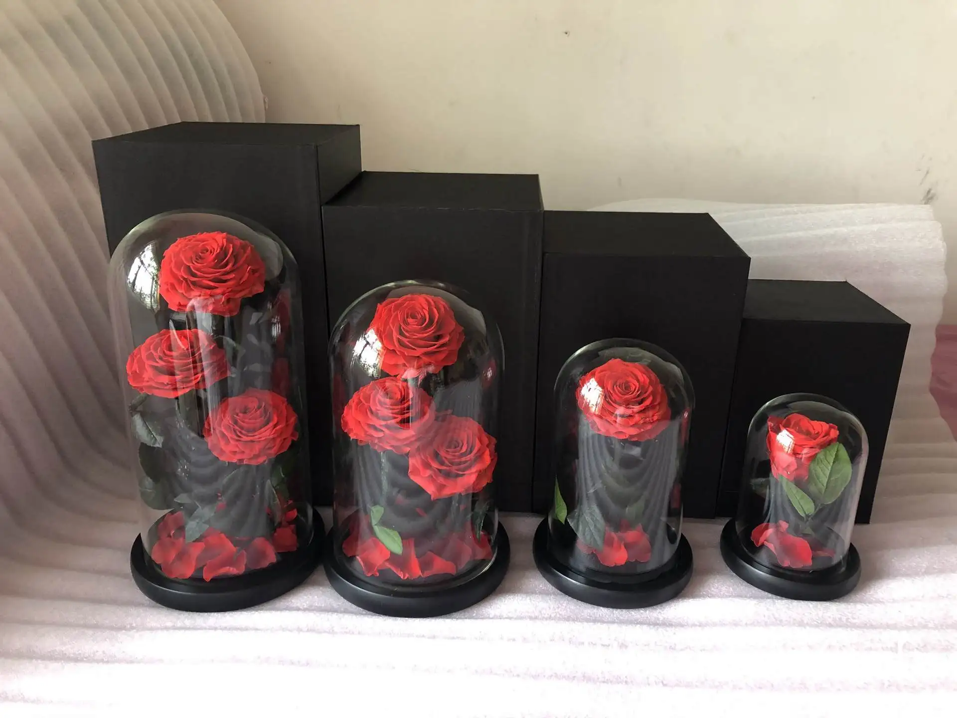 Preserved Roses In Glass Dome With LED Light - Long Lasting Real Roses