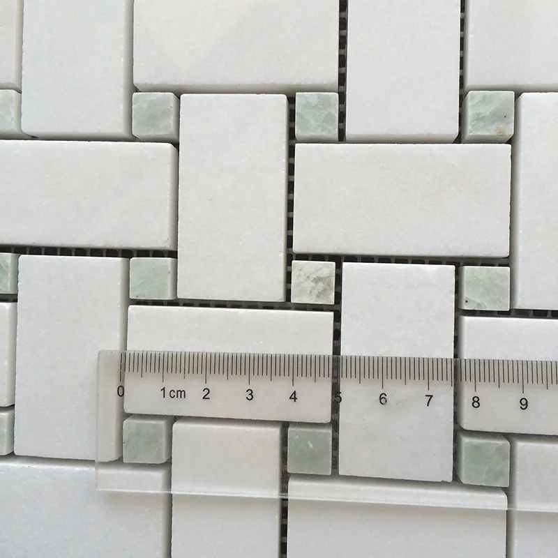 Thassos White Interior Mosaic White Mix Green Basketweave Marble Tiles for Bathroom Wall and Floor