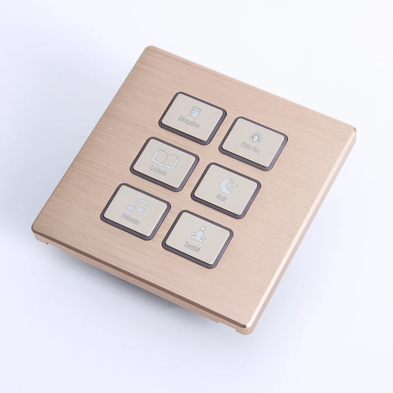 Wholesale Smart Wall Light Switch 6 Gang Soft Touch Champagne Gold Dry Contact 12v Switch