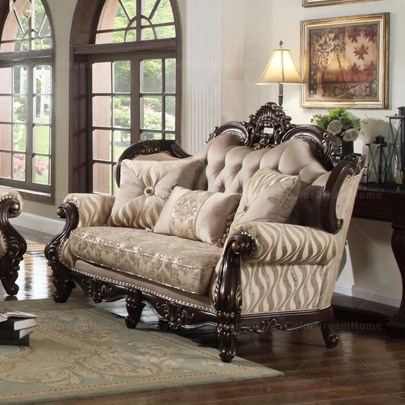 Victorian Solid Wood Structure Living Room Sofa Set Fabric Cover ...