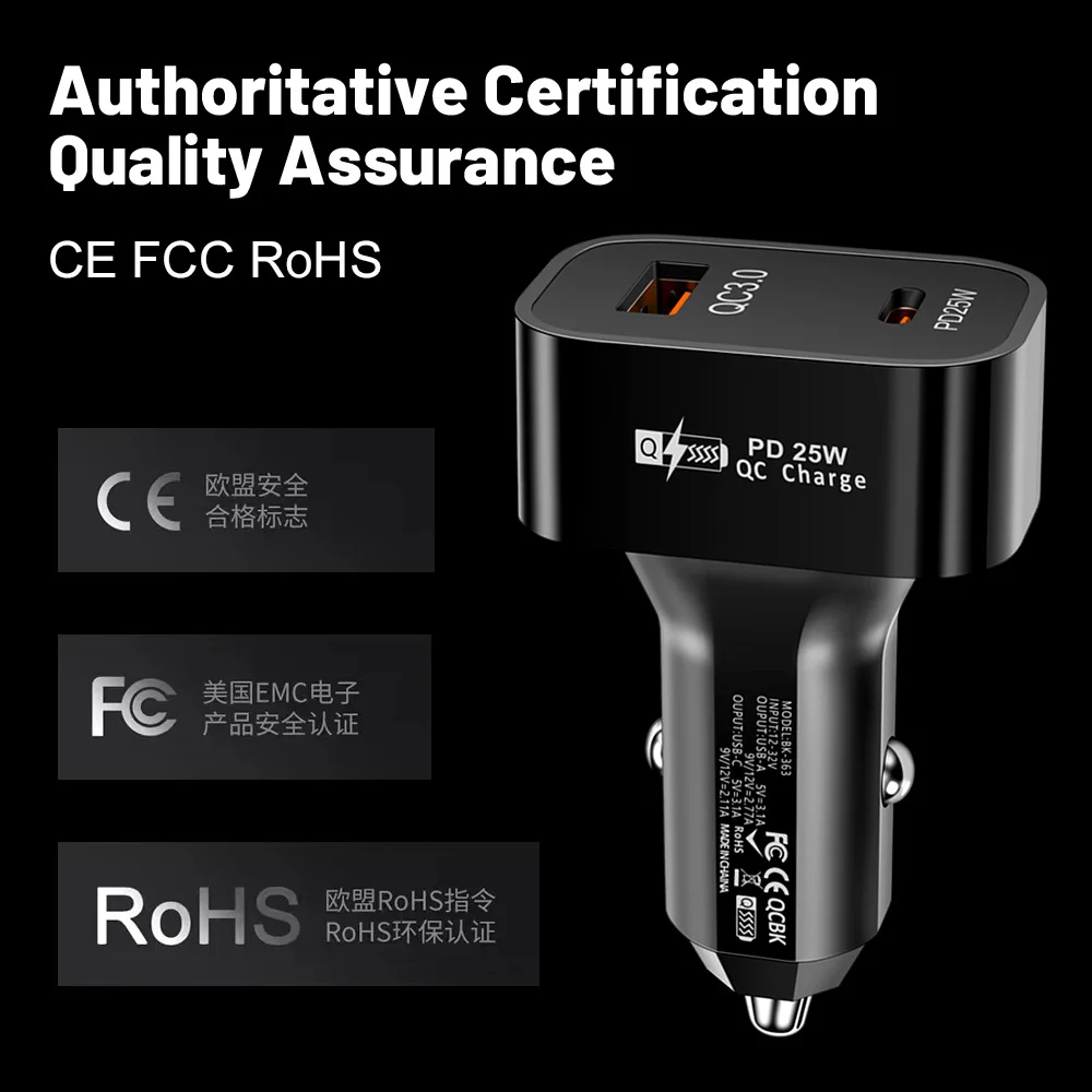 Ce Rohs Fcc Fireproof Dual Ports Qc3.0 25w Usb-c Pd 25w Fast Quick ...