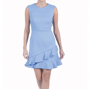 Charming Sleeveless Style Mini Dress With Crew Neck Cascading Ruffle Hem Elegant Bodycon Women's Dress