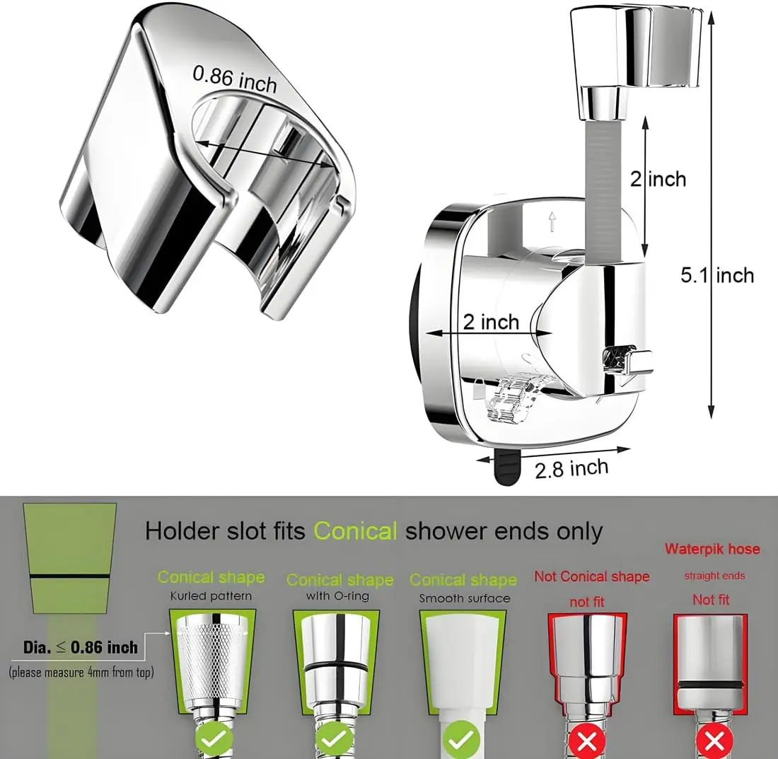 Flexible shower holder VELLORA with vacuum suction cup, with hook, no drilling