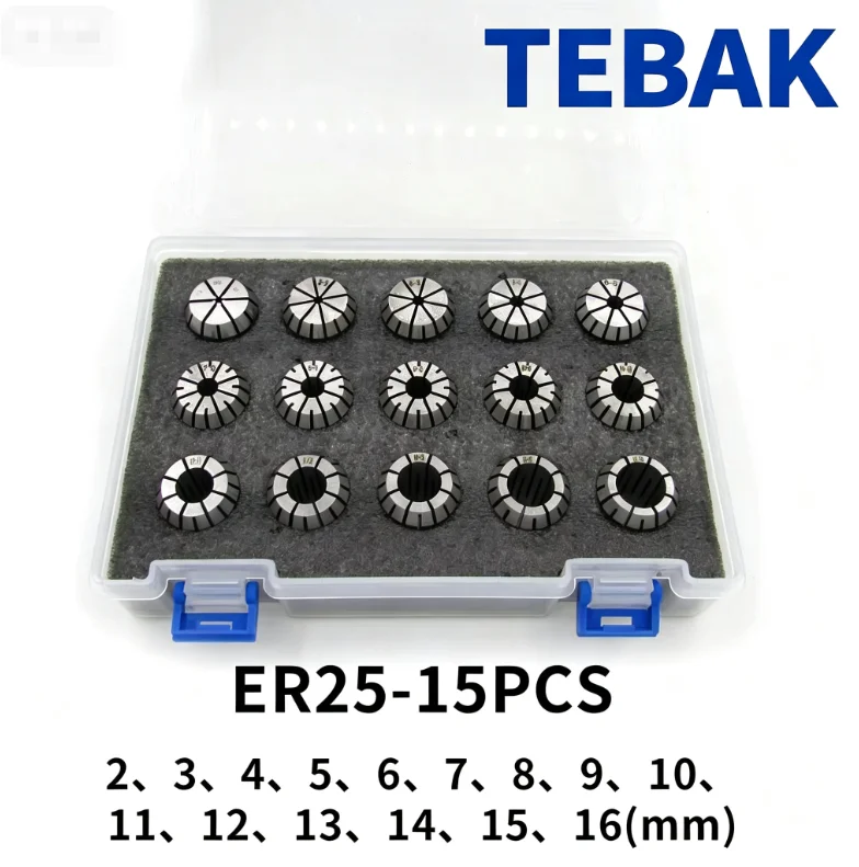 TEBAK Accuracy ER32 Collet Set With Plastic Box 18pcs Clamping ER32 Collet Set