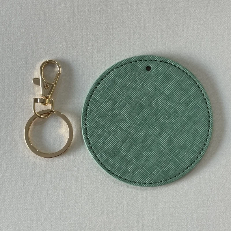 In Stock Personalized Round Faux Leather Keychain with Gold Stamping and Carved Design Business Gift Key Ring preview 6