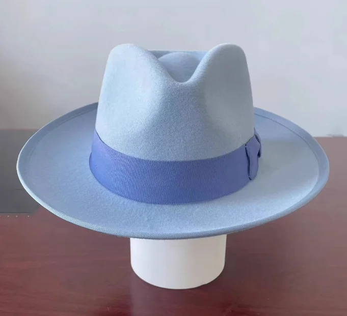 A111803 Wide Brim Classic Felt Fedora Hat With Bow Knot Hot  display picture 2